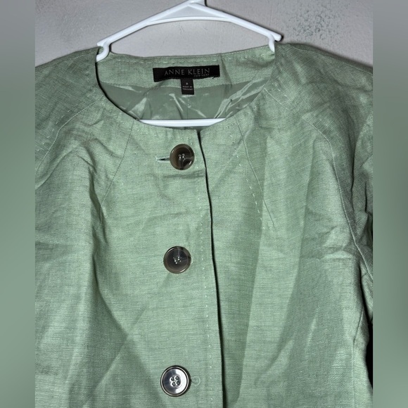 Anne Klein Green Linen & Silk blend Jacket Lightweight Button Front Size 8 - Picture 2 of 4
